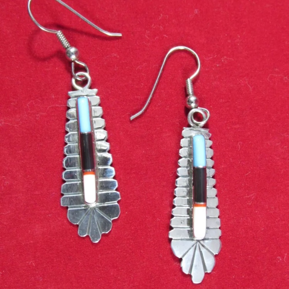 Handmade Zuni Signed Sterling Inlay Earrings